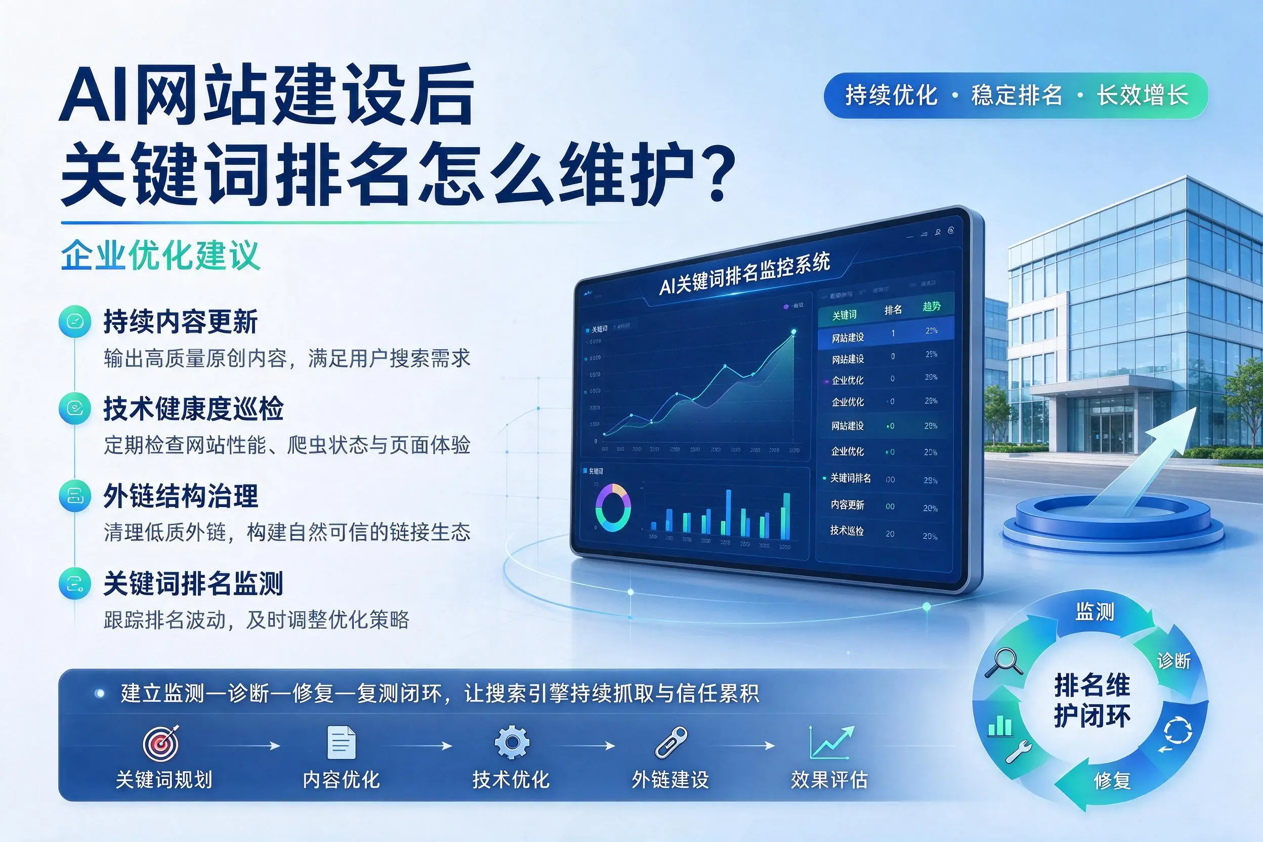 AI网站建设后关键词排名怎么维护?铁岭企业优化建议